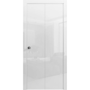 Sliding Closet Bi-fold Doors 36 x 80 inches | Planum 0010 Gloss White | Tracks Trims Hardware Set | Wood Solid Bedroom Wardrobe Doors