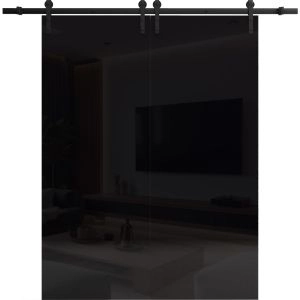 Double Barn Door 36 x 80 inches | Planum 0010 Gloss Black | 13FT Rail Track Set | Solid Panel Interior Doors