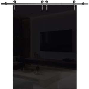 Double Barn Door 36 x 80 inches | Planum 0010 Gloss Black | 13FT Silver Rail Track Set | Solid Panel Interior Doors