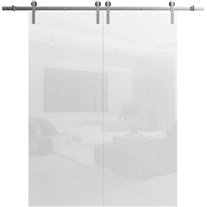 Double Barn Door 36 x 80 inches | Planum 0010 Gloss White | 13FT Silver Rail Track Set | Solid Panel Interior Doors
