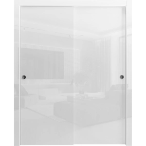 Sliding Closet Bypass Doors 36 x 80 inches | Planum 0010 Gloss White | Rails Hardware Set | Wood Solid Bedroom Wardrobe Doors