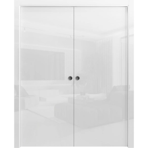 Sliding Double Pocket Doors 36 x 80 inches | Planum 0010 Gloss White | Kit Rail Hardware | Solid Wood Interior Bedroom Doors