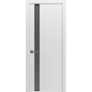 Slab Door Panel 18 x 80 inches | Planum 0333 White Silk with Black Inserts and Frosted Glass | Bathroom Bedroom Doors
