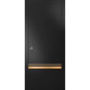 Sliding Pocket Door with Frames | Planum 2010 Matte Black and Aluminum Strips | Kit Trims Rail Hardware | Solid Wood Interior Bedroom Bathroom Closet Sturdy Doors