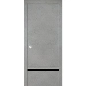 Sliding French Pocket Door with | Planum 0012 Concrete and Aluminum Strips | Kit Trims Rail Hardware | Solid Wood Interior Bedroom Sturdy Doors