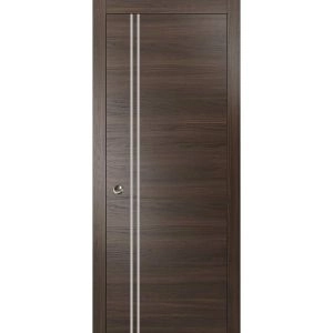 Sliding French Pocket Door with | Planum 0310 Chocolate Ash and Aluminum Strips | Kit Trims Rail Hardware | Solid Wood Interior Bedroom Sturdy Doors