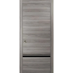 Sliding French Pocket Door with | Planum 0012 Ginger Ash and Aluminum Strips | Kit Trims Rail Hardware | Solid Wood Interior Bedroom Sturdy Doors