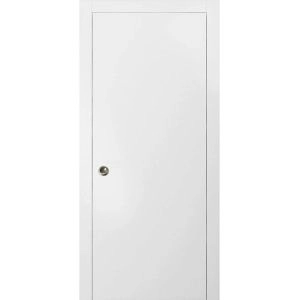 Sliding French Pocket Door with | Planum 0010 White Silk | Kit Trims Rail Hardware | Solid Wood Interior Bedroom Sturdy Doors