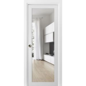 Sliding French Pocket Door | Lucia 2166 White Silk with Clear Glass | Kit Trims Rail Hardware | Solid Wood Interior Bedroom Sturdy Doors