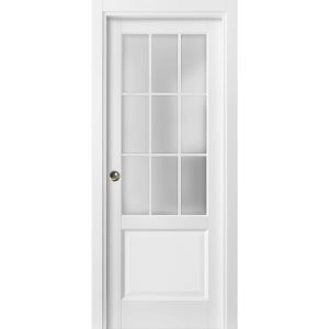 Sliding French Pocket Door with | Felicia 3309 White Silk with Frosted Glass | Kit Trims Rail Hardware | Solid Wood Interior Bedroom Sturdy Doors