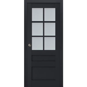 Sliding French Pocket Door | Veregio 7339 Antracite with Frosted Glass | Kit Trims Rail Hardware | Solid Wood Interior Bedroom Sturdy Doors