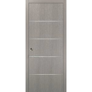 Modern Pocket Door | Planum 0020 Grey Oak | Kit Trims Rail Hardware | Solid Wood Interior Bedroom Sliding Closet Sturdy Doors