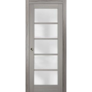 Sliding French Pocket Door | Quadro 4002 Ginger Ash with Frosted Glass | Kit Trims Rail Hardware | Solid Wood Interior Bedroom Sturdy Doors