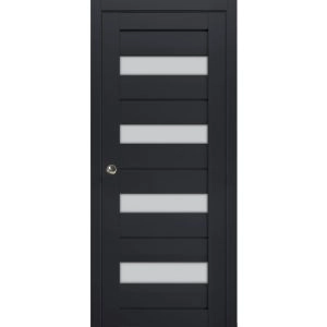 Sliding French Pocket Door | Veregio 7455 Antracite with Frosted Glass | Kit Trims Rail Hardware | Solid Wood Interior Bedroom Sturdy Doors