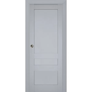 Sliding French Pocket Door | Veregio 7411 Matte Grey | Kit Trims Rail Hardware | Solid Wood Interior Bedroom Sturdy Doors