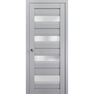 Sliding French Pocket Door | Veregio 7455 Matte Grey with Frosted Glass | Kit Trims Rail Hardware | Solid Wood Interior Bedroom Sturdy Doors