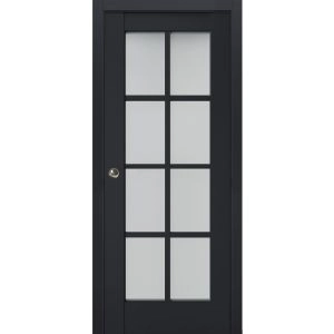 Sliding French Pocket Door | Veregio 7412 Antracite with Frosted Glass | Kit Trims Rail Hardware | Solid Wood Interior Bedroom Sturdy Doors