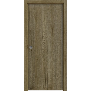 Sliding Pocket Door 18 x 80 inches | BASIC 3001 Antique Oak | Kit Rail Hardware | Solid Wood Interior Bedroom Modern Doors