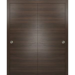 Sliding Closet Bypass Doors | Planum 0010 Chocolate Ash | Sturdy Top Mount Rails Moldings Trims Hardware Set | Wood Solid Bedroom Wardrobe Doors 