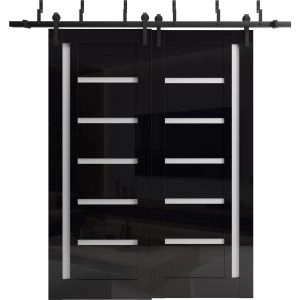 Sliding Closet Barn Bypass Doors 36 x 80 inches | Quadro 4088 Gloss Black | 6.6ft Rails Hardware Set | Wood Solid Bedroom Wardrobe Doors