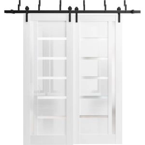 Sliding Closet Barn Bypass Doors 36 x 80 inches | Quadro 4088 Gloss White | 6.6ft Rails Hardware Set | Wood Solid Bedroom Wardrobe Doors