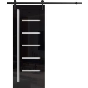 Barn Door 18 x 80 inches | Quadro 4088 Gloss Black | 6.6FT Rail Track Hardware Set | Solid Panel Interior Doors