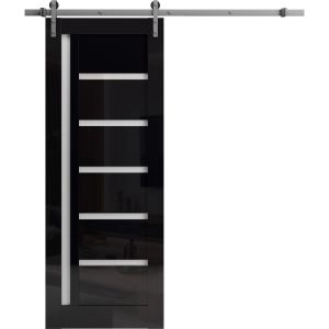 Barn Door 18 x 80 inches | Quadro 4088 Gloss Black | 6.6FT Silver Rail Track Hardware Set | Solid Panel Interior Doors