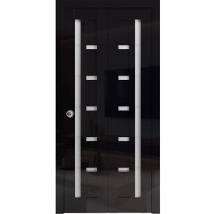 Sliding Closet Bi-fold Doors 36 x 80 inches | Quadro 4088 Gloss Black | Tracks Trims Hardware Set | Wood Solid Bedroom Wardrobe Doors