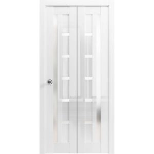 Sliding Closet Bi-fold Doors 36 x 80 inches | Quadro 4088 Gloss White | Tracks Trims Hardware Set | Wood Solid Bedroom Wardrobe Doors