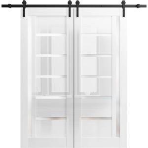 Double Barn Door 36 x 80 inches | Quadro 4088 Gloss White | 13FT Rail Track Set | Solid Panel Interior Doors