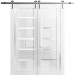 Double Barn Door 36 x 80 inches | Quadro 4088 Gloss White | 13FT Silver Rail Track Set | Solid Panel Interior Doors