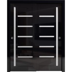 Sliding Closet Bypass Doors 36 x 80 inches | Quadro 4088 Gloss Black | Rails Hardware Set | Wood Solid Bedroom Wardrobe Doors