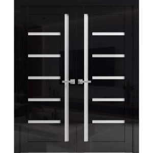 Interior Double Doors 36 x 80 inches | Quadro 4088 Gloss Black | Wood Interior Solid Panel Frame | Closet Bedroom Doors