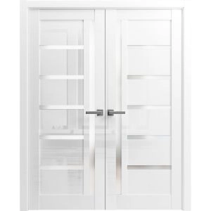 Interior Double Doors 36 x 80 inches | Quadro 4088 Gloss White | Wood Interior Solid Panel Frame | Closet Bedroom Doors