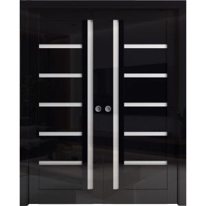 Sliding Double Pocket Doors 36 x 80 inches | Quadro 4088 Gloss Black | Kit Rail Hardware | Solid Wood Interior Bedroom Doors