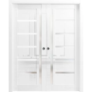 Sliding Double Pocket Doors 36 x 80 inches | Quadro 4088 Gloss White | Kit Rail Hardware | Solid Wood Interior Bedroom Doors