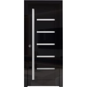 Sliding Pocket Door 18 x 80 inches | Quadro 4088 Gloss Black | Kit Rail Hardware | Solid Wood Interior Bedroom Doors