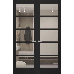 Hidden Double Doors | Quadro 4522 Matte Black Concealed Metal Frame 36" x 80" (2* 18x80) Right-hand Inswing