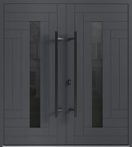 Front Exterior Prehung Aluminum Double Doors / Ronex 0130 Grey / Mirrored Clear Glass Entry Metal Modern Painted (W72" x H96") Left hand Inswing