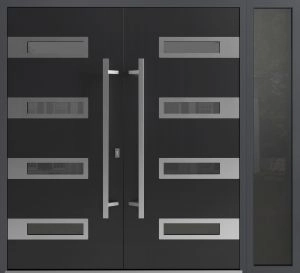 Front Exterior Prehung Aluminum Double Doors / Ronex 0131 Black Enamel / 1 Sidelight / Mirrored Clear Glass Entry Metal Modern Painted (W86" x H80") Right hand Inswing