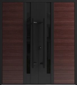 Front Exterior Prehung Aluminum Double Doors / Ronex 0162 Red Oak / Mirrored Clear Glass Entry Metal Modern Painted (W72" x H96") Left hand Inswing