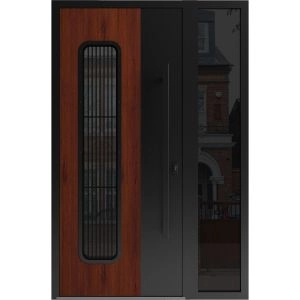 Front Exterior Aluminum Door / Ronex 0511 Bronze Oak / Prehung Entry Steel Metal Modern Painted W36+12"xH80" Right-hand Inswing