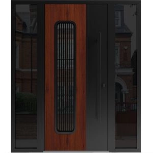Front Exterior Aluminum Door / Ronex 0511 Bronze Oak / Prehung Entry Steel Metal Modern Painted W12+36+12"xH80" Right-hand Inswing