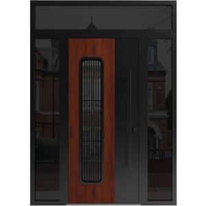 Front Exterior Aluminum Door / Ronex 0511 Bronze Oak / Prehung Entry Steel Metal Modern Painted W12+36+12"xH80+12" Right-hand Inswing