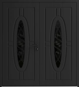 Front Exterior Prehung Aluminum Double Doors / Ronex 1277 Black Enamel / Mirrored Clear Glass Entry Metal Modern Painted (W72" x H96") Right hand Inswing