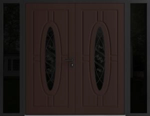 Front Exterior Prehung Aluminum Double Doors / Ronex 1277 Brown / 2 Sidelights / Mirrored Clear Glass Entry Metal Modern Painted (W96" x H80") Right hand Inswing