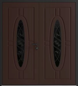 Front Exterior Prehung Aluminum Double Doors / Ronex 1277 Brown / Mirrored Clear Glass Entry Metal Modern Painted (W72" x H80") Left hand Inswing