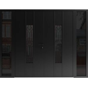 Front Exterior Prehung Aluminum Double Doors / Ronex 1477 Black Enamel / 2 Sidelights / Mirrored Clear Glass Entry Metal Modern Painted (W96" x H80") Right hand Inswing
