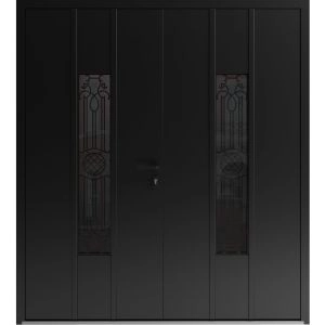 Front Exterior Prehung Aluminum Double Doors / Ronex 1477 Black Enamel / Mirrored Clear Glass Entry Metal Modern Painted (W72" x H96") Left hand Inswing