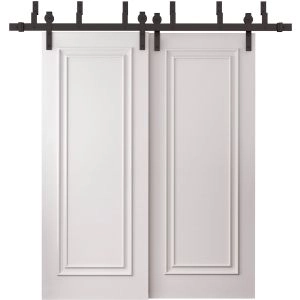 Sliding Closet Barn Bypass Doors 36 x 80 inches | ROYAL 9811 White Enamel | 6.6ft Rails Hardware Set | Wood Solid Bedroom Wardrobe Doors